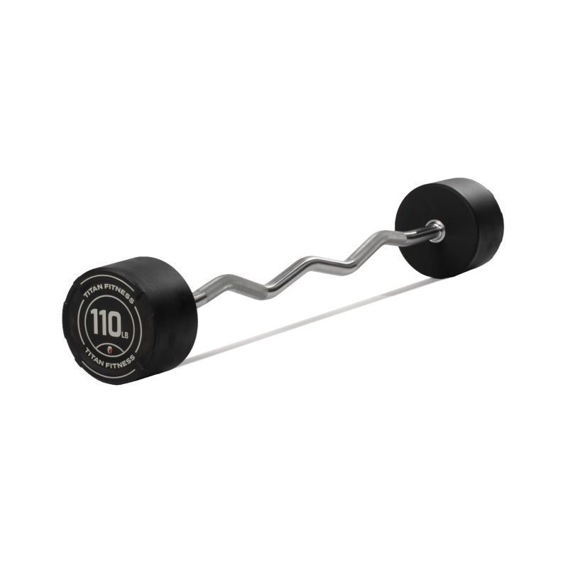 110 LB EZ Curl Fixed Rubber Barbell