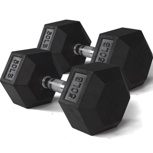 50 LB Rubber Hex Dumbbells