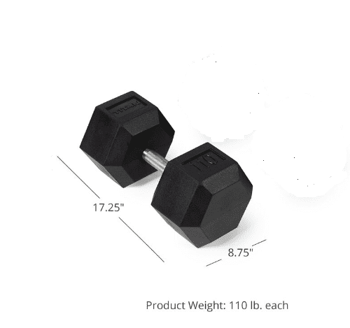 Scratch and Dent - Single 110 LB Straight Stainless Steel Hex Dumbbell - FINAL SALE