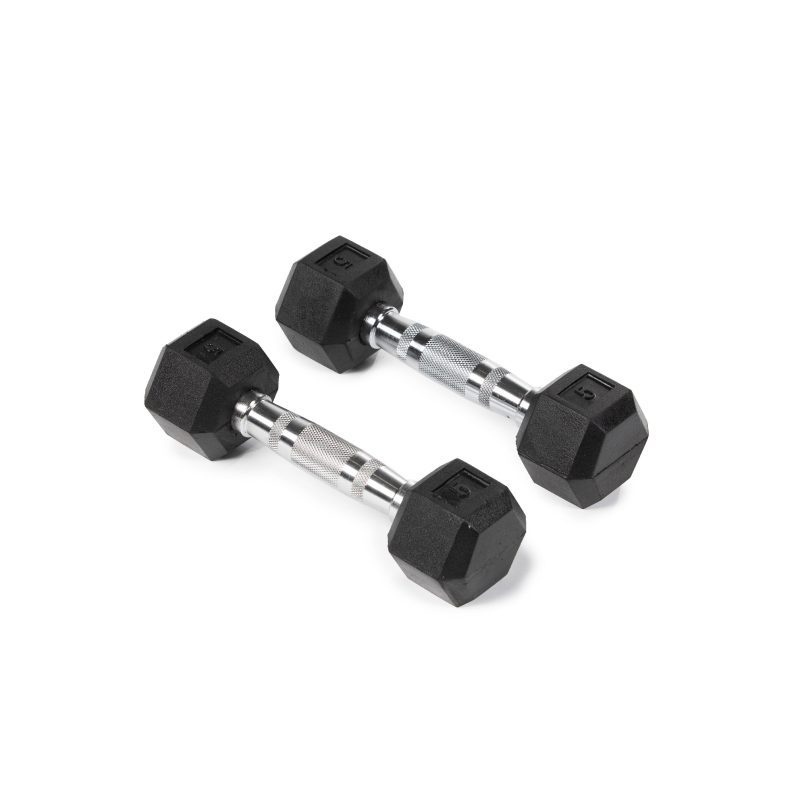 SCRATCH AND DENT - 5 LB Rubber Hex Dumbbells - FINAL SALE