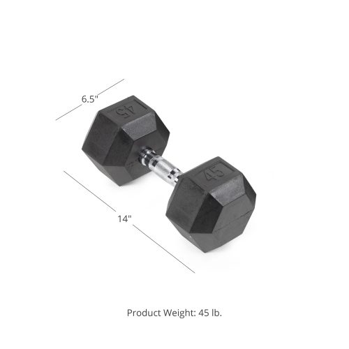 Scratch and Dent, Single 45 lb Black Rubber Coated Hex Dumbbell