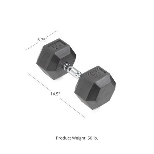 Scratch and Dent - Single 50 lb Black Rubber Coated Hex Dumbbell - FINAL SALE