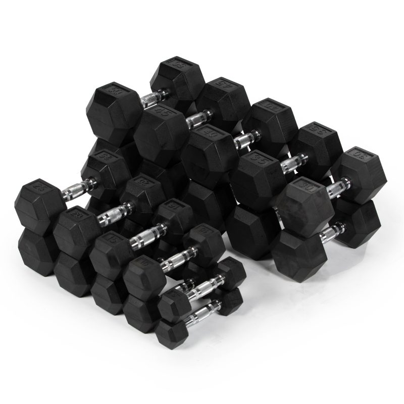 SCRATCH AND DENT - 5 - 50 LB Pair Set Rubber Hex Dumbbells - FINAL SALE