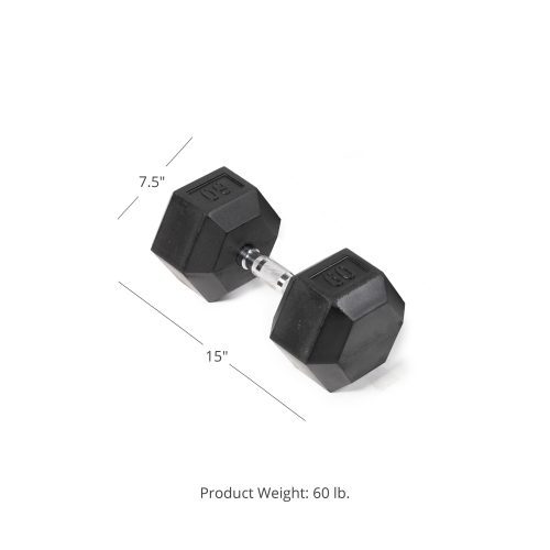 Scratch and Dent - Single 60 lb Black Rubber Coated Hex Dumbbell - FINAL SALE