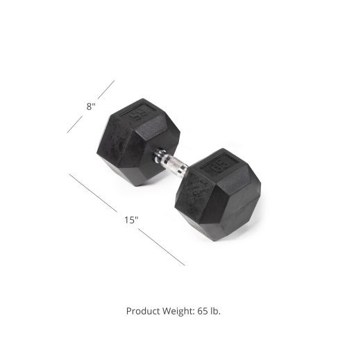 SCRATCH AND DENT - 65 LB Rubber Hex Dumbbell - Single - FINAL SALE