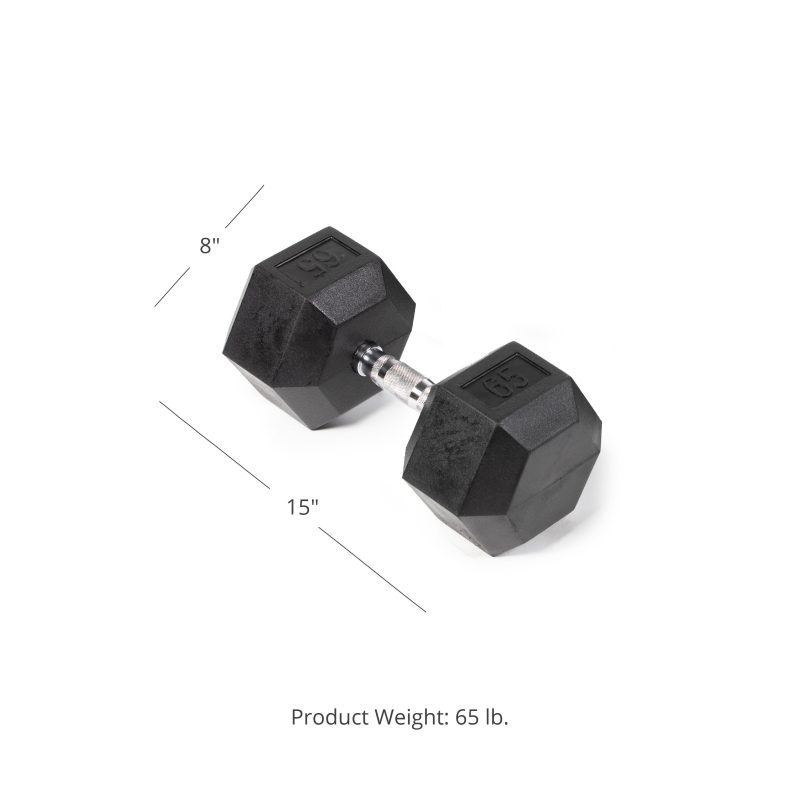 Scratch and Dent - Single 65 lb Black Rubber Coated Hex Dumbbell - FINAL SALE