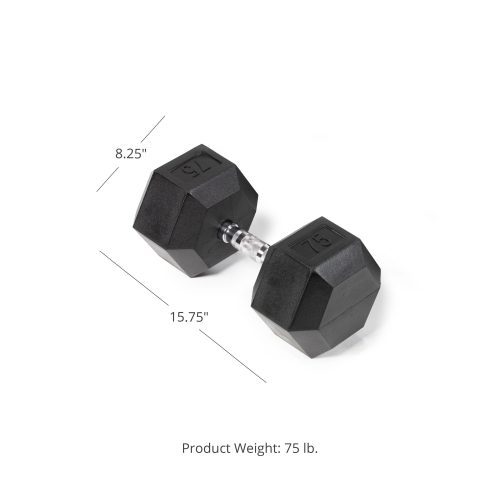 Scratch and Dent - Single 75 lb Black Rubber Coated Hex Dumbbell - FINAL SALE