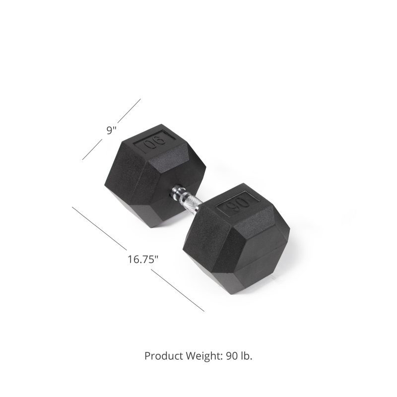 SCRATCH AND DENT - 90 LB Rubber Hex Dumbbell - Single - FINAL SALE