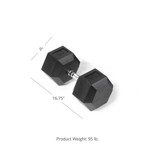 Scratch and Dent - Single 95 lb Black Rubber Coated Hex Dumbbell - FINAL SALE