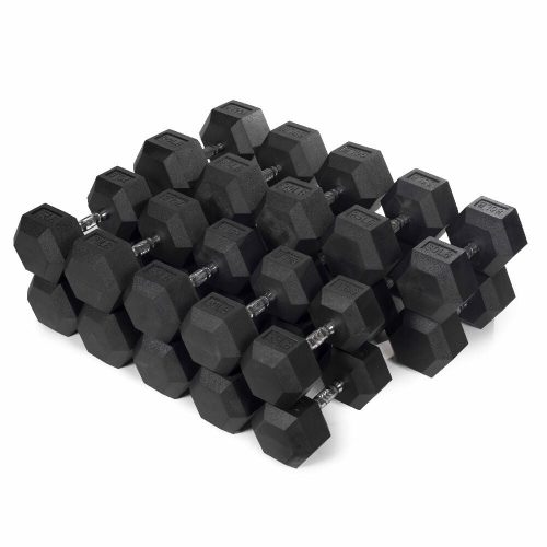 55 LB - 100 LB Pairs Rubber Hex Dumbbells