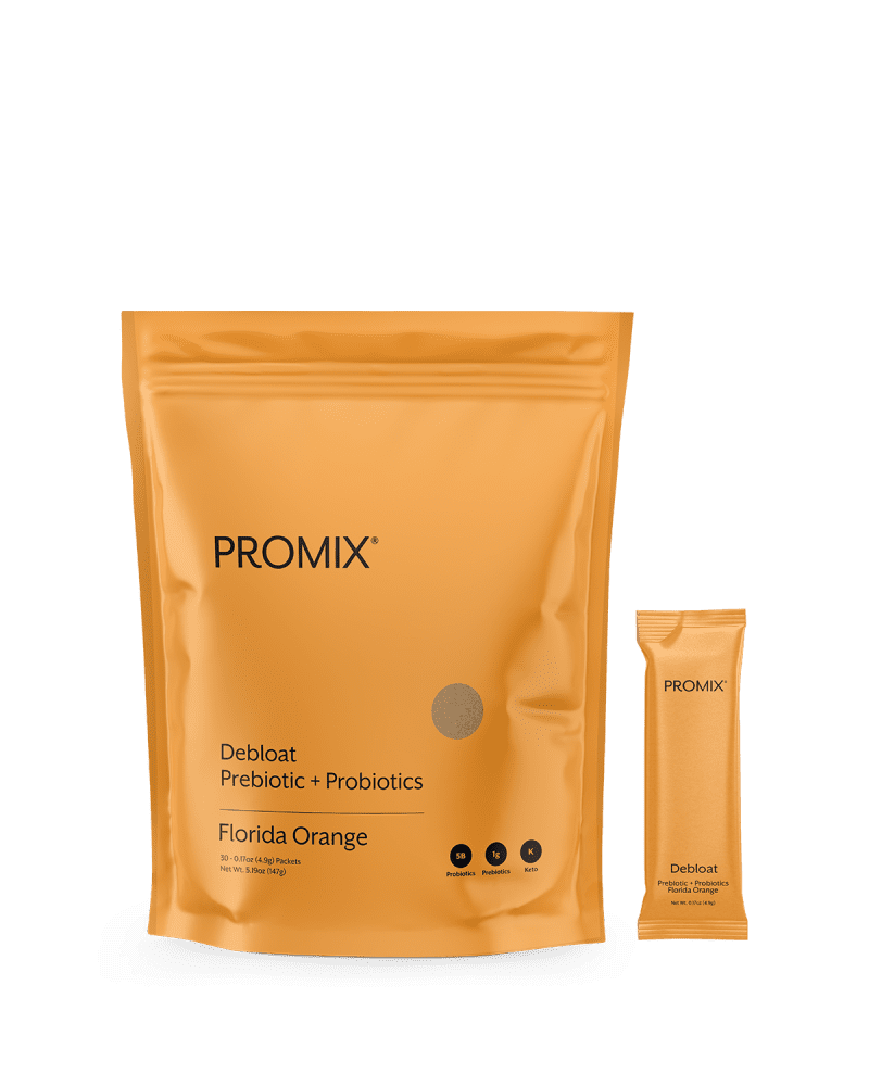 promix debloat probiotic and prebiotic single serve stick packet florida orange 2